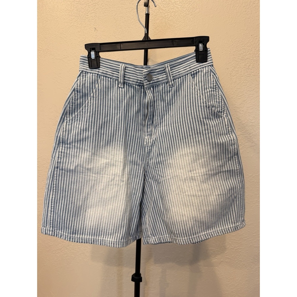 DAZY High-Waisted Vertical Striped Denim Shorts Size S Light Wash Blue